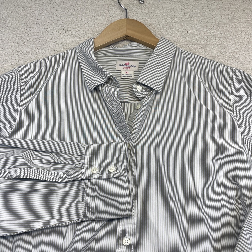 J.Crew Button Down Womens XL Blue Green Haberdashery Striped Cotton Shirt